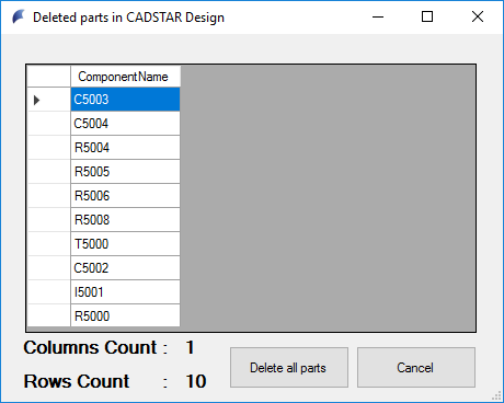 Parts in the next window was deleted from CADSTAR master design!