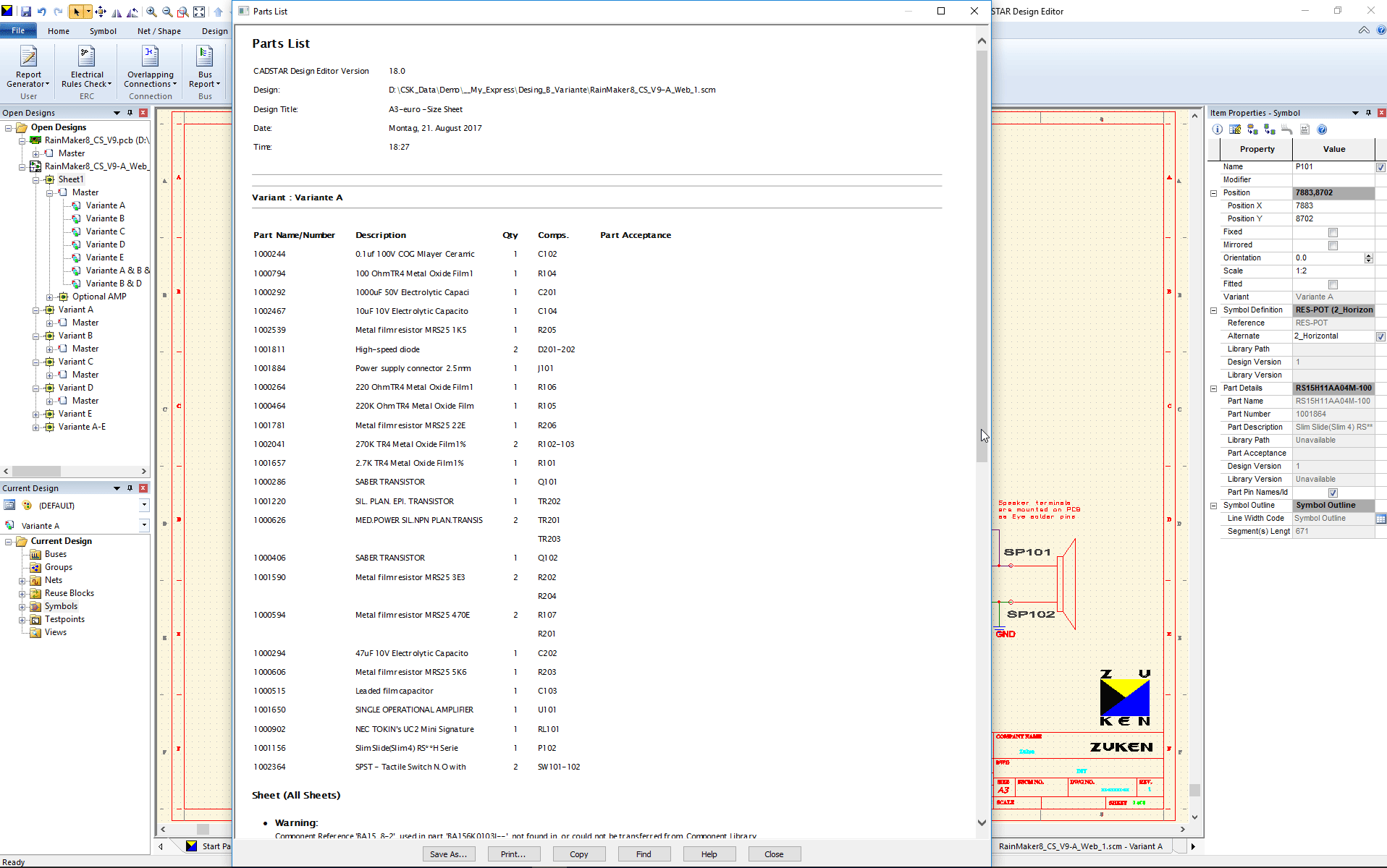 3D Promotion pcb design software cadstar basic schematics variants Bestueckungs Variante A BOM ohne non fitted