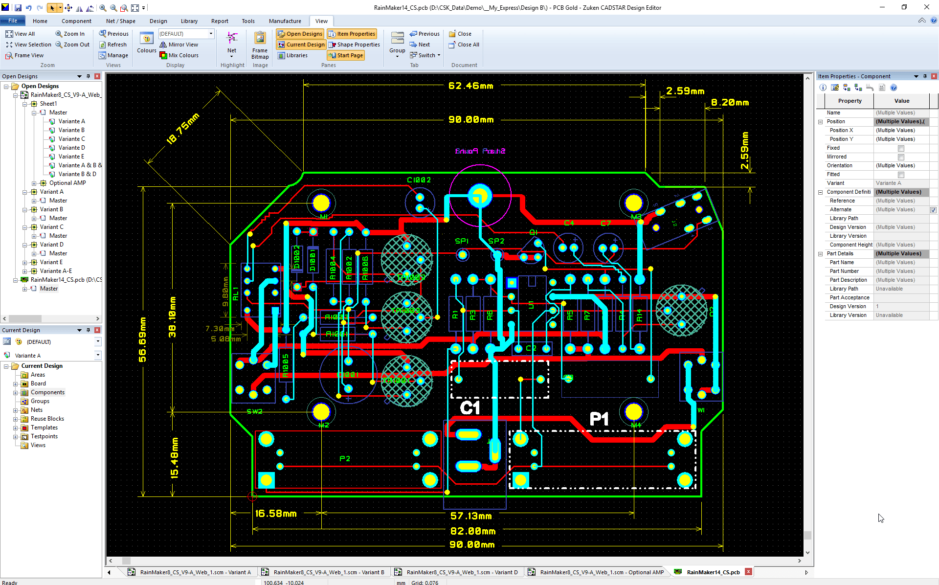 3D Promotion pcb design software cadstar basic variant manager Bestueckungs Variante A PCB ohne non fitted