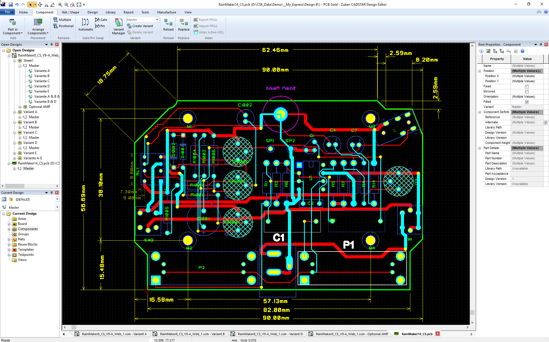 3D Promotion pcb design software cadstar basic variant manager Bestueckungs Variante Master PCB view