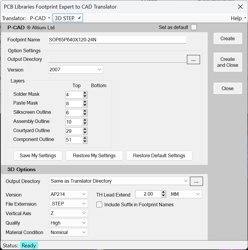 Build Part Funktion für Altium P-CAD mit dem Extra-Menü des kostenpflichtigen 3D STEP Add-ons