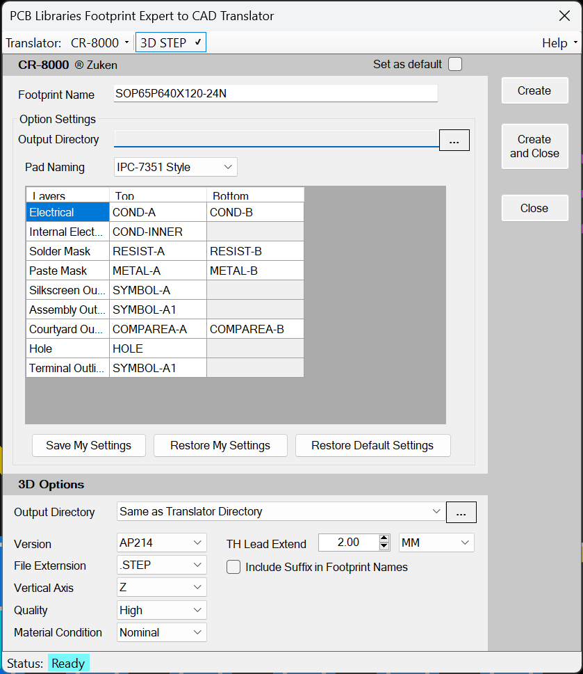 Build Part Funktion für Zuken CR-8000 mit dem Extra-Menü des kostenpflichtigen 3D STEP Add-ons