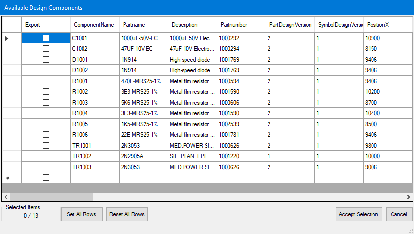ecad  report  export  BOM  Extractor  Varianten  Manager  Available  Component  Selection  View