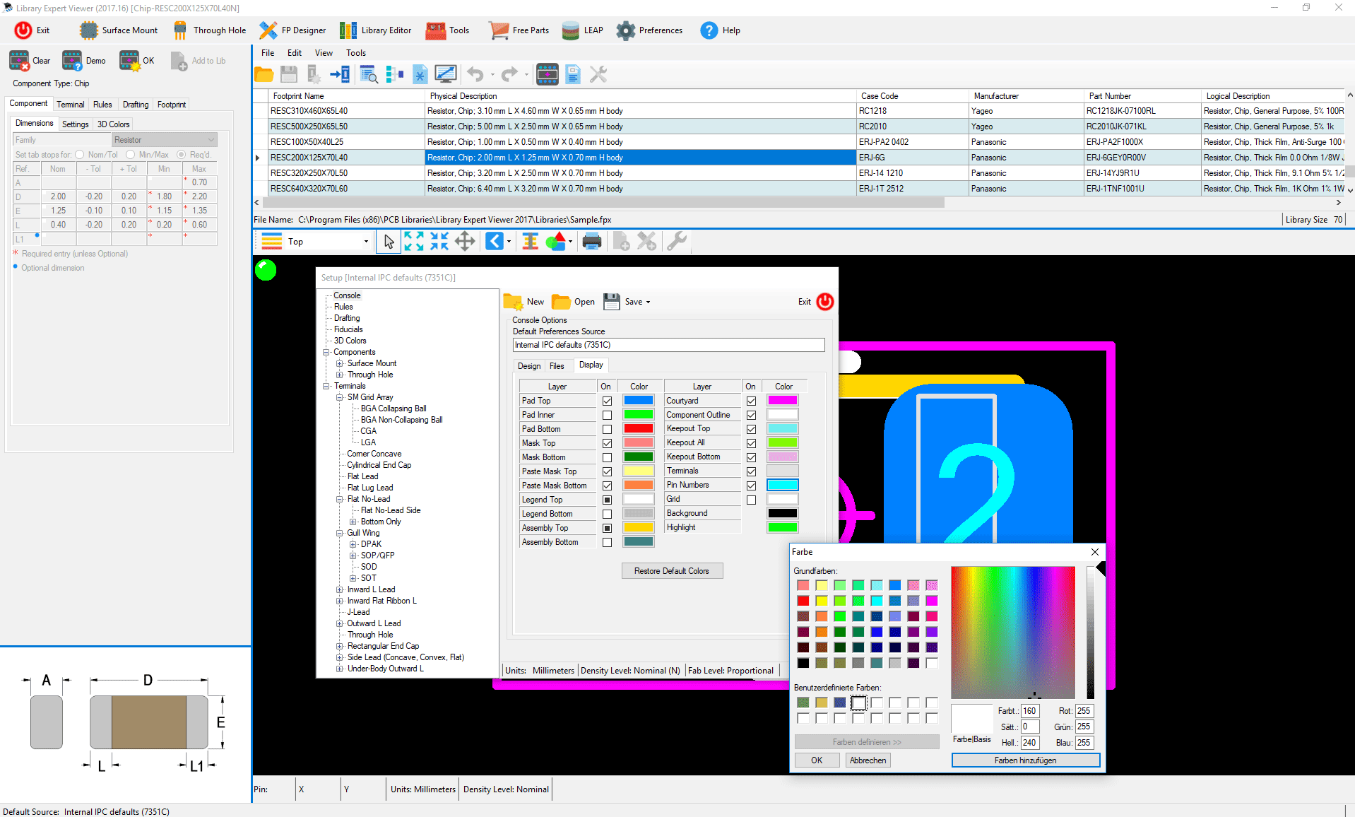 ipc  standard  pcb  library  expert  Viewer  preferences  display  colors