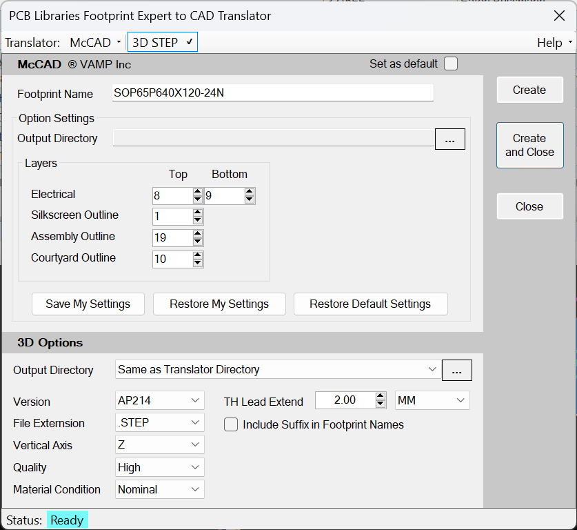 Build Part Funktion für VAMP McCAD mit dem Extra-Menü des kostenpflichtigen 3D STEP Add-ons