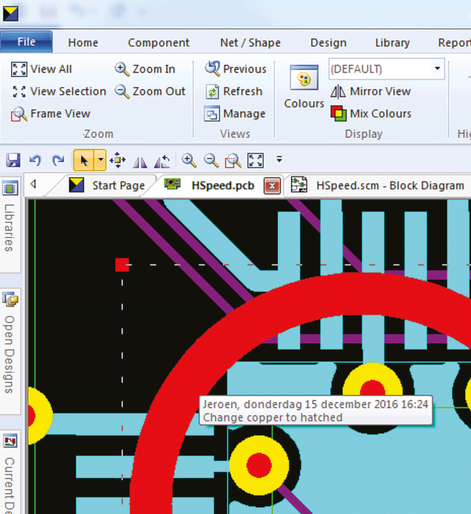 pcb design software cadstar redlining tooltip example