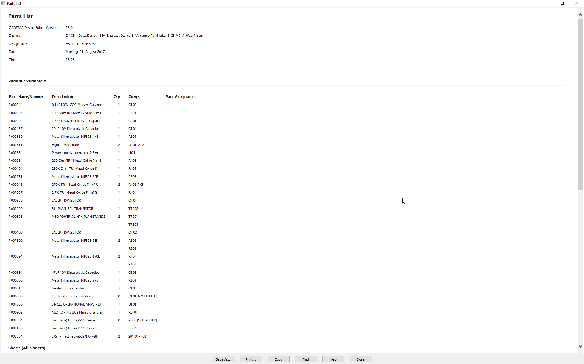 pcb design software cadstar schematics variants Bestueckungs Variante A BOM mit non fitted