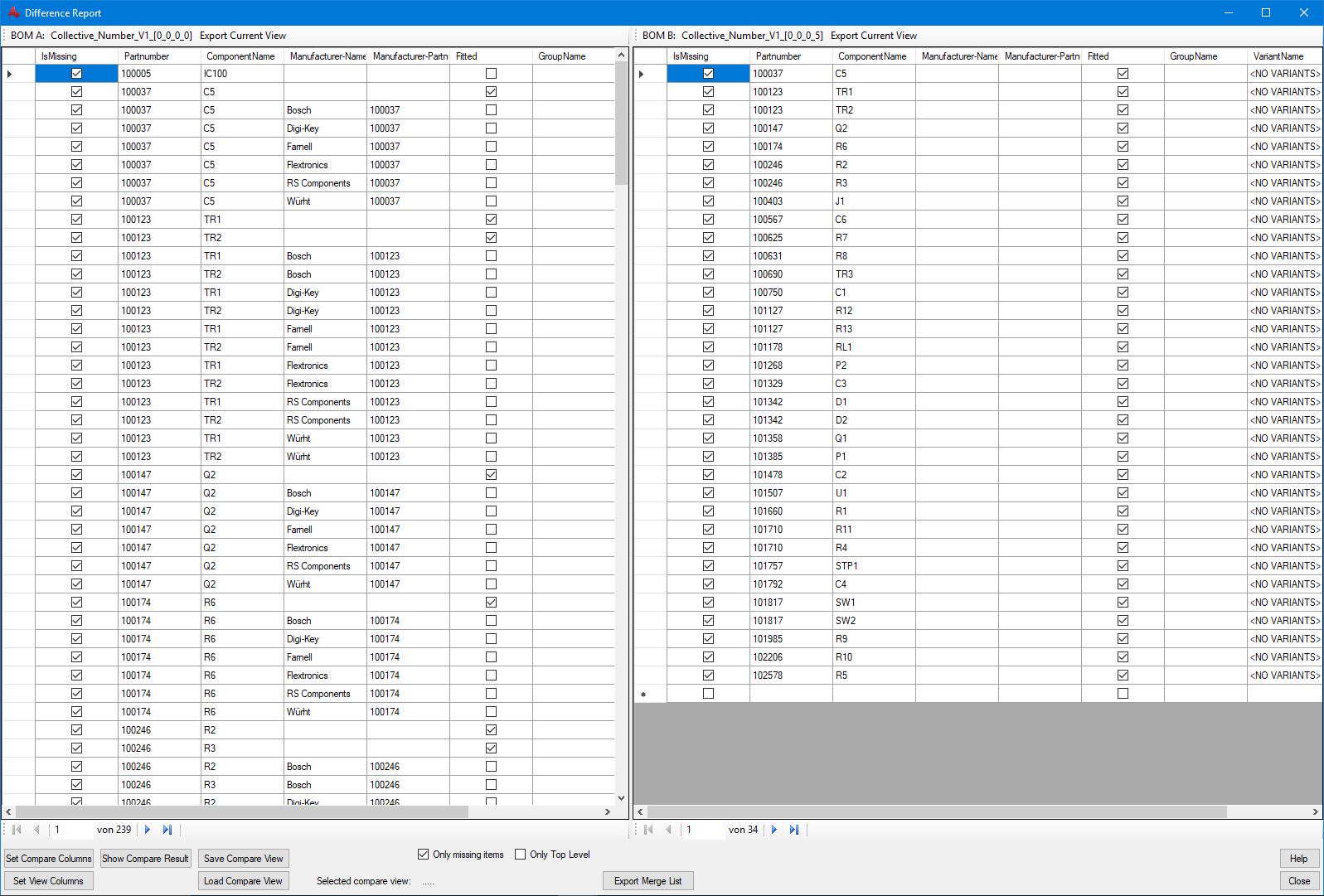 plm  erp  mrp  link  BOM  Report  Diff  Report  Only  Missing  Parts
