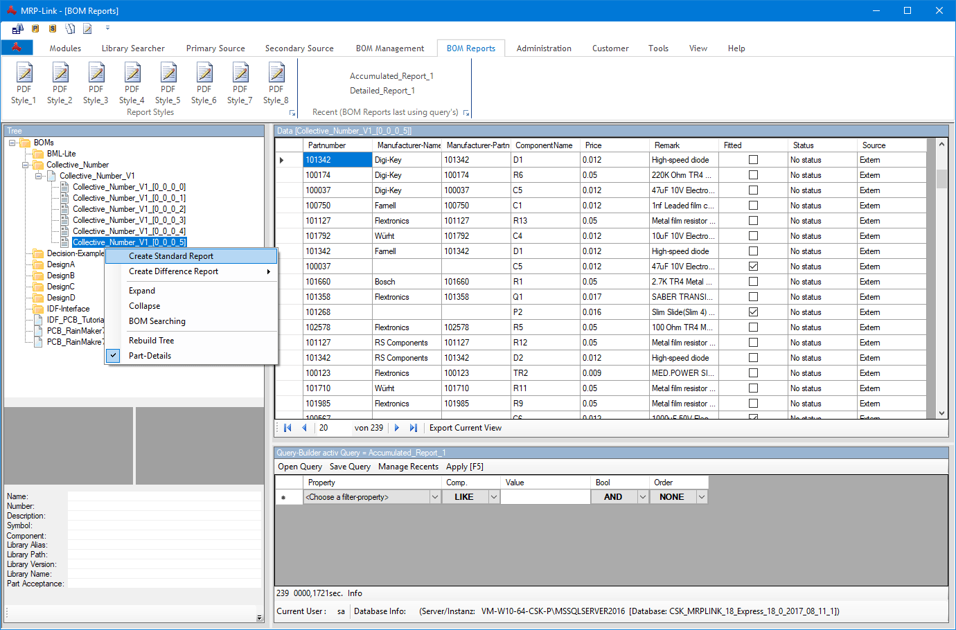 plm  erp  mrp  link  BOM  Report  Main  Create  Standard  Report